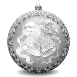 Set of 2 silver Christmas balls "Bells and Bullfinches"